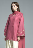 Pink Heart Embroidered Lawn Cotton 3 Pc Set.