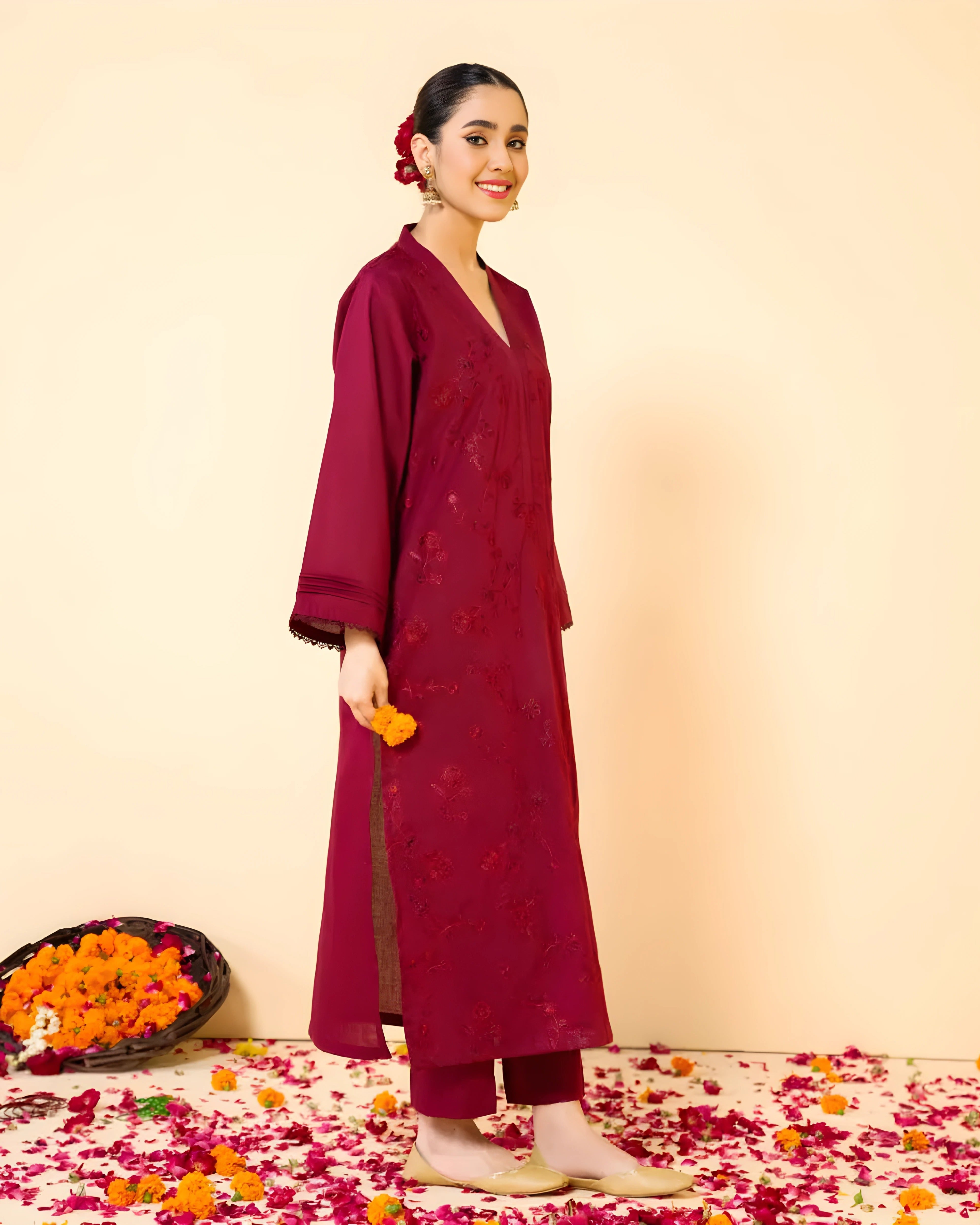 CHERRY EMBROIDERED 2-PIECE Stitched Dress. CHERRY EMBROIDERED 2-PIECE Stitched Dress.