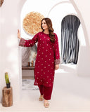 POP GARNET RED Embroidered 2Pc Stitched Dress Premium Dhanak.