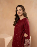 POP GARNET RED Embroidered 2Pc Stitched Dress Premium Dhanak.