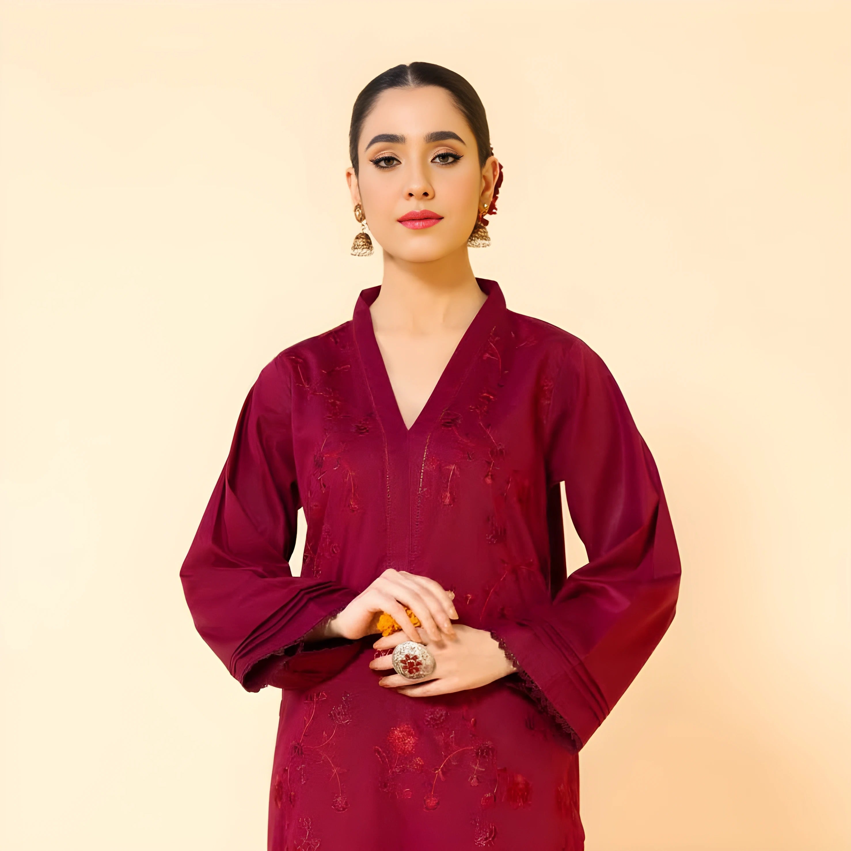 CHERRY EMBROIDERED 2-PIECE Stitched Dress.