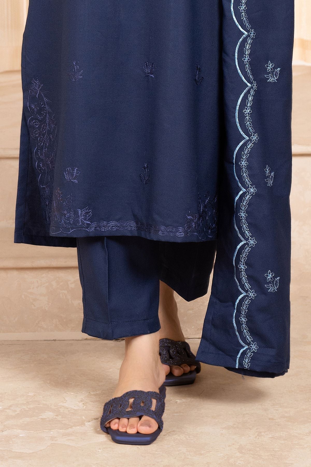 BLUE ARZU EMBROIDERED 3-PIECE WITH SHAWL Stitched Dress.