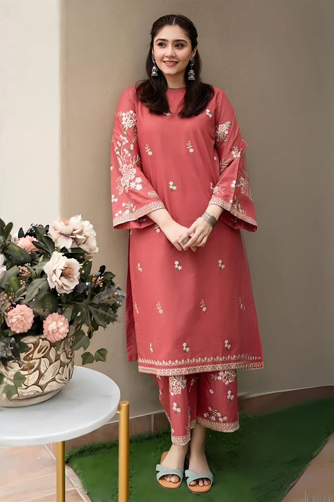 PEACH VILLA EMBROIDERED 2-PIECE Stitched Dress.
