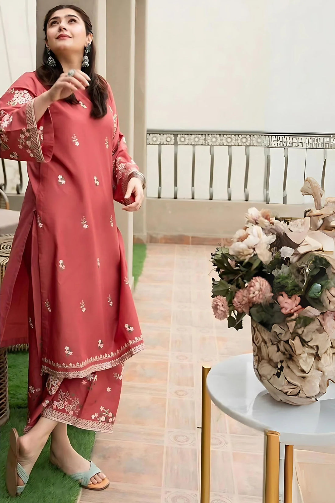 PEACH VILLA EMBROIDERED 2-PIECE Stitched Dress.