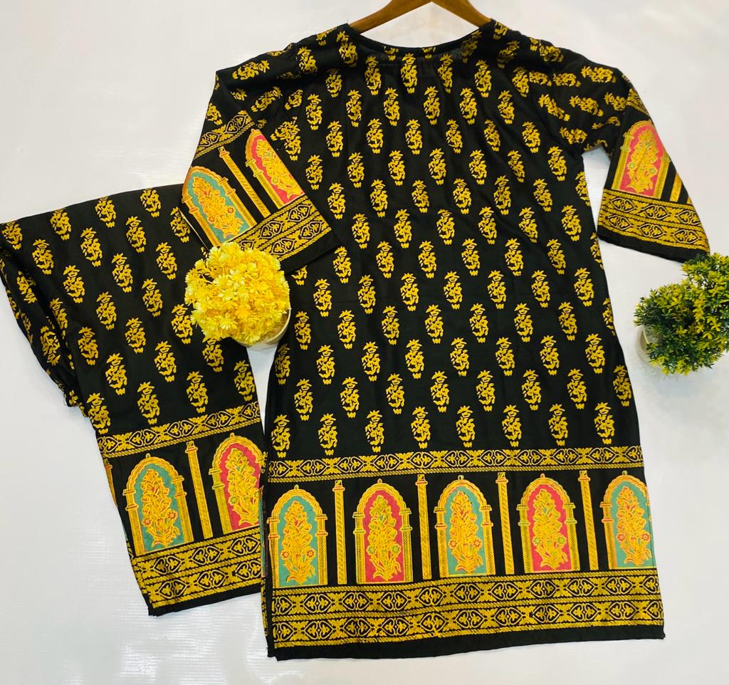 "Digital Block Printed Stitched Kurta & Trouser"