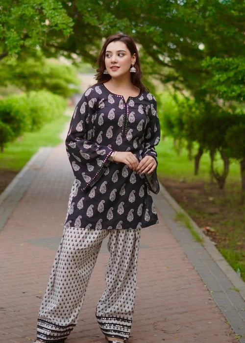MAHRO 2-PIECE Stitched Dress. (Farshi Shalwar)