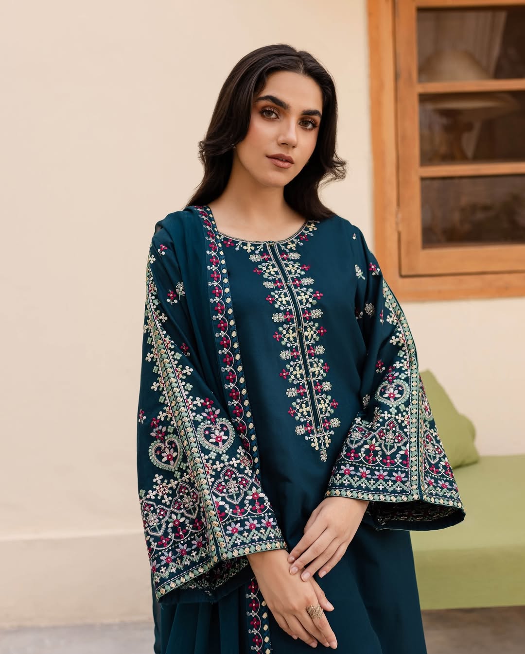 NIHAN EMBROIDERED 3-PIECE Stitched Dress.